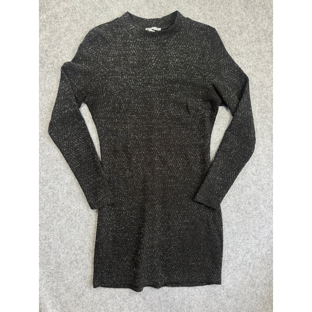 Xtraordinary Women Metallic Glitter Bodycon Mock Neck Mini Dress L Black Silver
